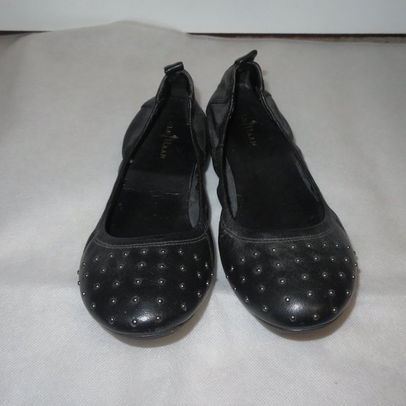 Cole Haan Studded Black Leather Ballerina Flats - Picture 3 of 11